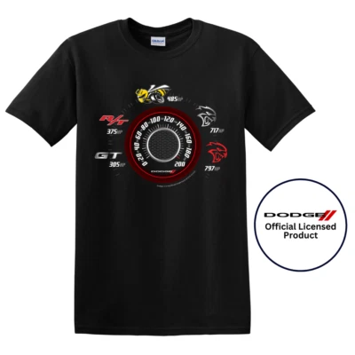 Dodge Speedometer Horsepower Logo Car Cotton T-Shirt Black Official Licensed - Image 1 of 4