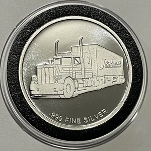 Joshen Trucking Semi Truck Rare Proof Coin 1 Troy Oz .999 Fine Silver Art Round - Picture 1 of 14