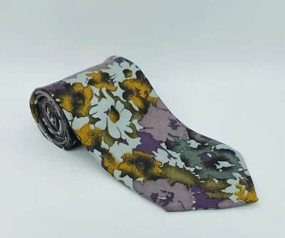 Corbata de seda tribal abstracta geométrica John Weitz brocado natural plantas púrpura EE. UU. Foto 1 de 3