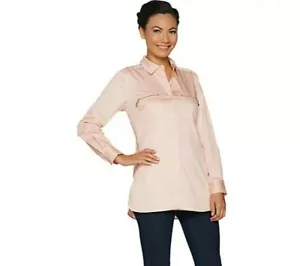 NEW BELLE by Kim Gravel $55 Girlfriend Shirt with Zipper Pockets-Blush Pink- XXS - Picture 1 of 2