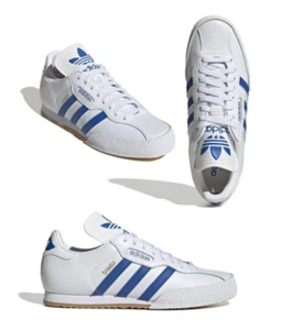 Adidas Super Samba Uomo Bianco Blu Taglie 7 - 12 Originali Pelle NUOVE CON ETICHETTE ASSWBM - Foto 1 di 12