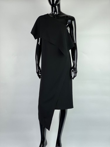 Abito drappo Balenciaga Sample Milan nero asimmetrico a una spalla taglia 36