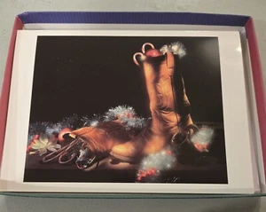 Christmas Cards & Envelopes-Cowboy Boots & Lights-BlueSkyPub. Set Of 5 Vintage - Picture 1 of 2