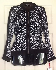 Ruby Rd. Petites Women's Black White Cutout Track Jacket Size P M NWT - Picture 1 of 4