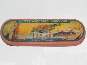03F23 ANCIENNE BOITE BOIS ET CARTON PUBLICITAIRE DATTES MUSCADES DÉCOR ORIENTAL - Imagen 1 de 6
