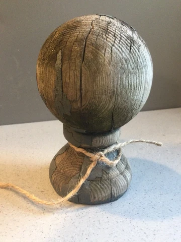VTG Original Architectural Wood Newel Finial Post Top Round Ball Distressed 5" Cover