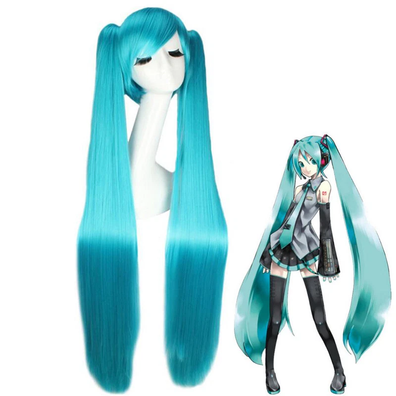 40" Vocaloid Hatsune Miku Anime Costume Cosplay Wigs w/2 Ponytails Straight Hair - Image 1 of 3