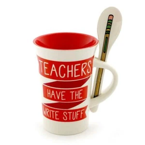 Our Name is Mud Teacher Ceramic Mug w Spoon NIB 14 oz Write Stuff - Picture 1 of 1