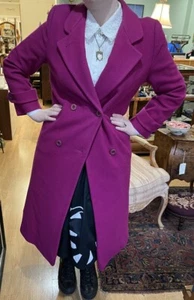 Vintage 70s Pink Wool Great Coat Peacoat US 12 14 Double Breasted Jennifer Chase - Bild 1 von 8