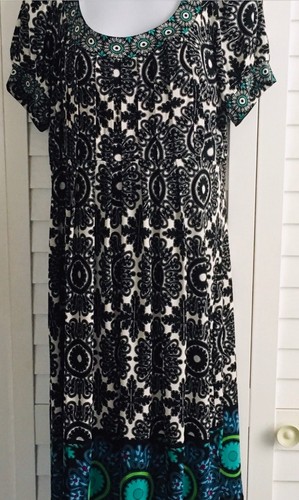 VETEMENTS Abito donna Maggy L taglia 14 avorio teal nero manica corta nuovo con etichetta