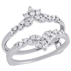 14K White Gold Diamond Solitaire Engagement Wrap Floral Enhancer Ring 0.33 Ct. - Picture 1 of 6