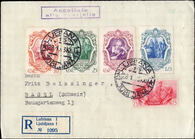 Italy 1942 FDC Galileo set # 4 stamps Scott# 419-22 & 417 Ljubljana registration - Image 1 of 2