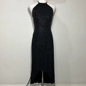 90s Vintage Wet Seal Black Sequin Halter Dress Medium - Picture 1 of 12