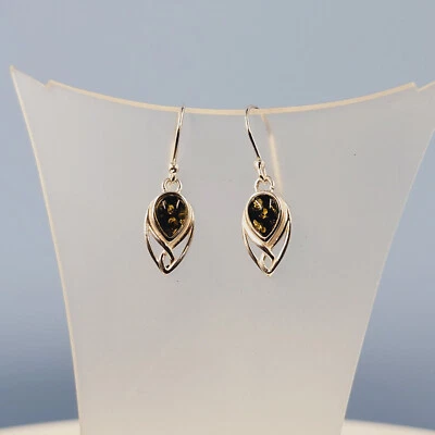 Baltic-Amber Celtic Earrings, Green Baltic Amber, Celtic Design, Handmade - image 1 of 4