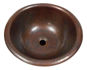 14" Round Copper Self Rimming  Drop in Vanity Sink - Picture 1 of 4