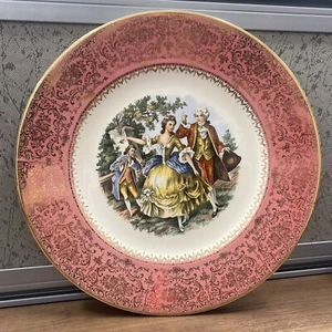 Schönes Vintage Shabby Chic Dating Paar 24k Gold Rosa Teller Transferware - Bild 1 von 7