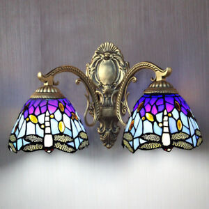 New 2-light Tiffany Style Mirror Wall Sconce Stained Glass Wall Light Fixture