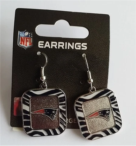 New England Patriots NFL Team Color Zebra Stripes Silver Dangle Earrings Cover