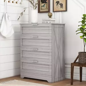 Farmhouse 4 Drawer Dresser for Bedroom, Tall Bedroom Dresser with Large Drawer & - Picture 1 of 12