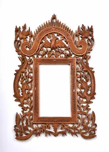 1930's Chinese Export Sandalwood Wood Carved Carving Photo Frame Dragon Bird - Picture 1 of 11