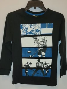 NWT BOYS CRAZY 8, SIZE M 7-8, BLACK, WAFFLE, THERMAL, GRAPHIC HOCKEY SHIRT - Picture 1 of 4