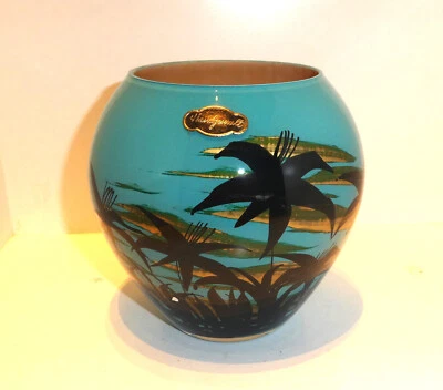 Vase Handarbeit Hinterglasmalerei türkis - Bild 1 von 4