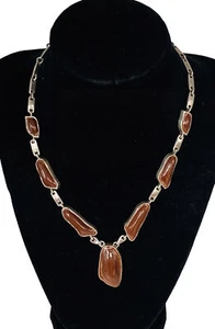 Vintage Mid Century Modernist Sterlingsilber Holz Intarsien Gliederkette 18 Zoll - Bild 1 von 22