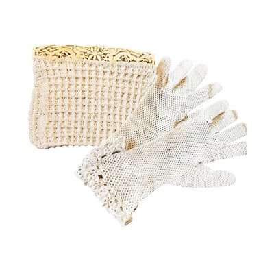 Bolso sin asas antiguo de los años 20 y guantes para dama en perfecto estado RARO hecho a mano vintage  Foto 1 de 4