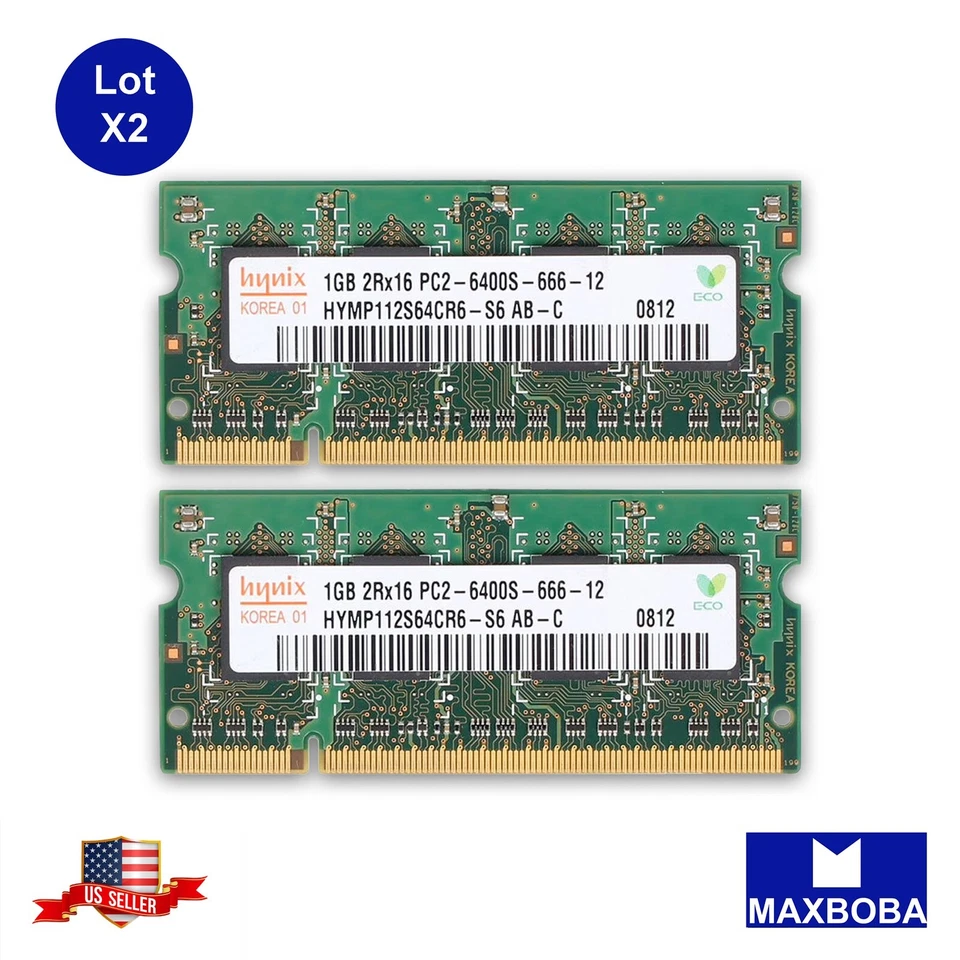 Hynix Memory 2GB (2x 1GB) PC2-6400 Laptop PC RAM DDR2 SDRAM 2RX16 - Image 1 of 4