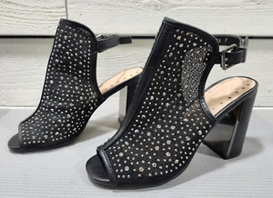 Lauren Lorraine Black Silver Rhinestone Peep Toe Heel w/Box Prom Party Sz 7M CL - Picture 1 of 9