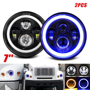 2pc DOT 7" Round LED Headlights Hi/Lo Beam Blue DRL For Freightliner FL112 Truck