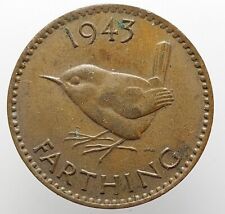 Great Britain Farthing 1943 Bronze Coin George VI FREE DELIVERY F29