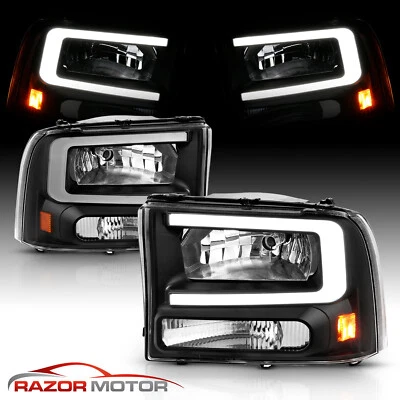 1999-2004 [LED C Bar] For Ford F250/F350 Superduty Excursion Black Headlights - image 1 of 4