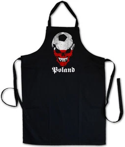 BLACK FOOTBALL SOCCER POLAND SKULL GRILLSCHÜRZE KOCHSCHÜRZE Hooligan Fußball Fan - Picture 1 of 1