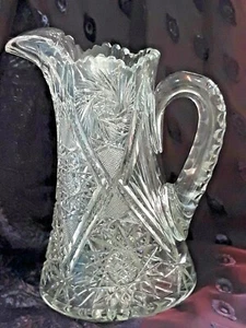 Antique American Brilliant Crystal Water Pitcher Pinwheel and Star of David Cuts - Picture 1 of 11