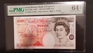 1994 Great Britain 50 pound Pick388c B404 Sign.A.Balley PMG 64EPQ S.No.M24117889 - Picture 1 of 11