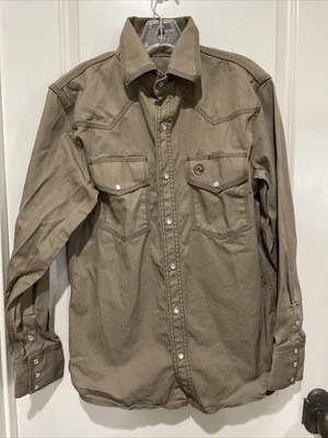 Camisa de trabajo Western Welder marrón 100 % algodón perla a presión manga larga para hombre mediana Foto 1 de 4