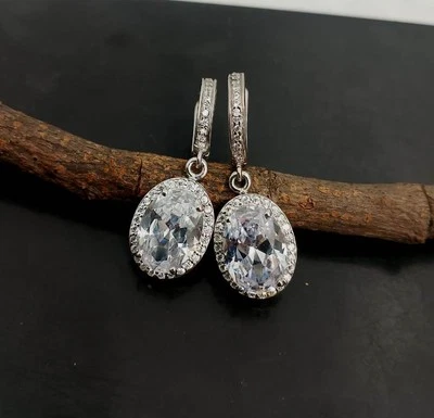 925 Sterling Silver Cubic Zirconia Woman Leverback Anniversary Earring E-01 - Image 1 of 4