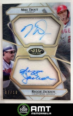 2022 Topps Tier One Reggie Jackson Mike Trout Dual Clear Auto 7/10 Angels - Image 1 of 3