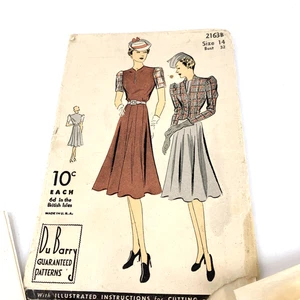 Du Barry Sewing Pattern 2163B Dress Sz 14 Uncut FF 1940s Vintage - Picture 1 of 5