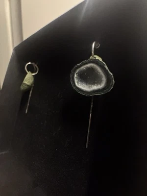 Sterling Silver Chain Threading Earrings Featuring Sliced Natural Geode Stones - Image 1 of 4
