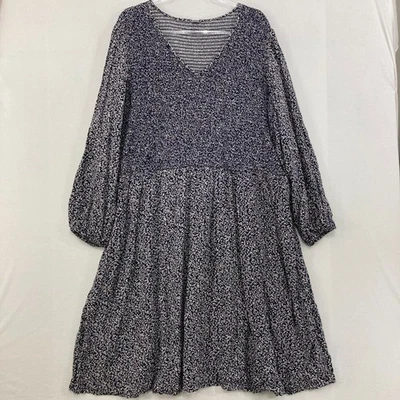 Old Navy size 4X Navy White V Neck Mocked Puff Sleeve Feminine Dress Elegant - Image 1 of 4