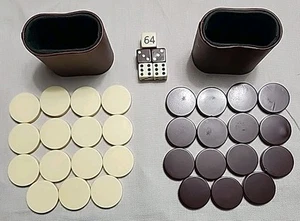 VTG Used Backgammon Piece 30 Chips 5 Dice 2 Cups Complete Brown&Creme NO BOARD  - Picture 1 of 4