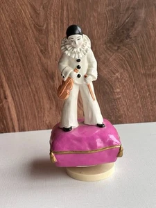 Vintage Gorham Pierrot Spieluhr Clown Violine auf rosa Kissen Korea - Bild 1 von 6