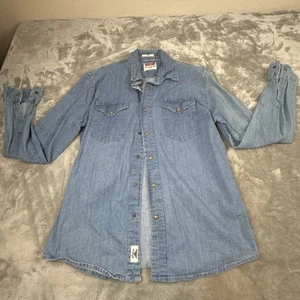 Camicia Wrangler Uomo Med Denim Tessuto Manica Lunga Elasticizzata Relaxed Fit Midwash - Foto 1 di 8