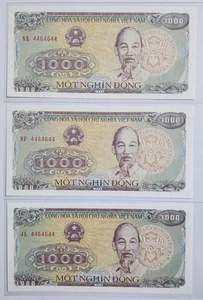 Viet Nam 1988 / 1,000 Dong 2digit Radar Serial number triplets 4464644 Gem UNC - Picture 1 of 3