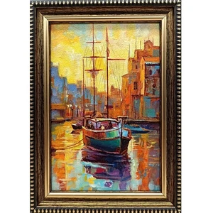 Seascape sailboat oil painting Original art Impressionism painting Boat 6x4 - Picture 1 of 6