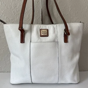 Dooney & Bourke White Leather Handbag, Lexington Tote Shoulder Bag - Picture 1 of 16
