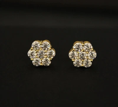 1克拉圆形切割实验室4管簇花耳环14K镀金 — 第 1/4 张图片