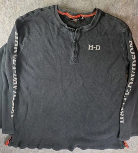 Harley Davidson Shirt Mens 3XL Waffle Knit Thermal Henley Skull Biker Logo - Picture 1 of 6